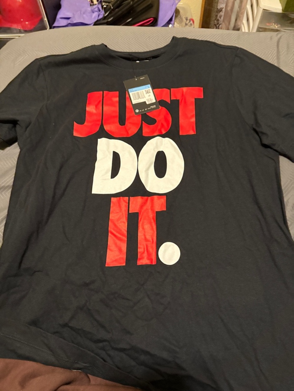 Nike Black Short Sleeve Tee with Red and White "JUST DO IT." Graphic
